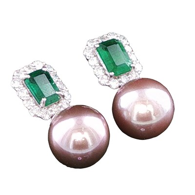 Lot 1108 - Pair of 18ct white gold earrings set with...