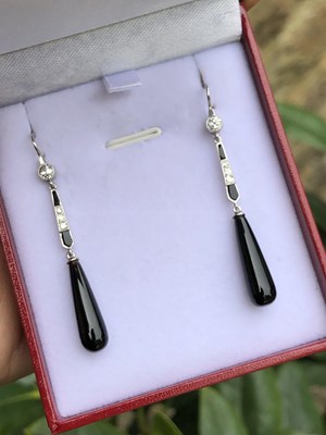 Lot 1133 - Pair of Art Deco style long drop earrings set...
