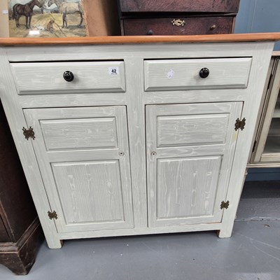 Lot 42 - A small painted pine dresser  and rack W 95 D...