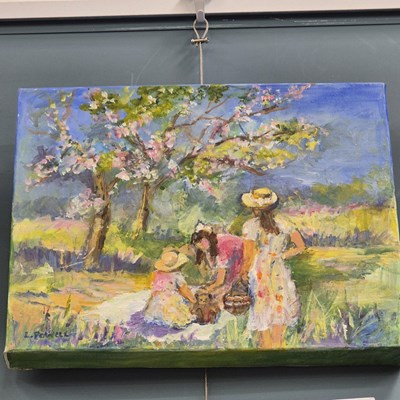 Lot 58 - An impressionist school oil on canvas, and two...
