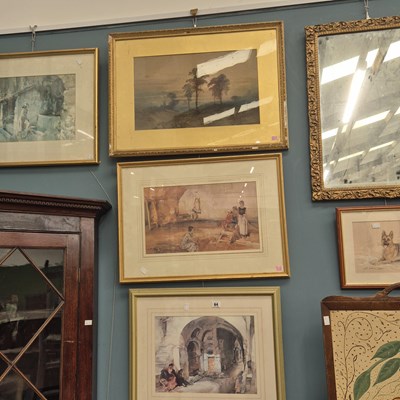 Lot 64 - An antique watercolour and three prints after...