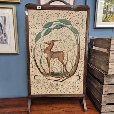 Lot 76 - An Arts and Crafts fire screen with painted panel