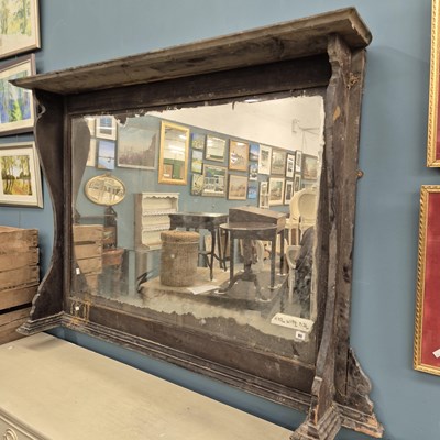 Lot 80 - A large oak framed overmantle mirror H 117 W...