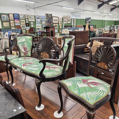 Lot 135 - An Edwardian inlaid salon suite