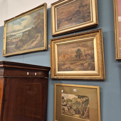 Lot 137 - A large oil on canvas, a rural scene with a...