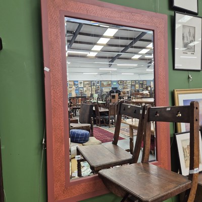 Lot 146 - A large wall mirror with red painted frame 122...