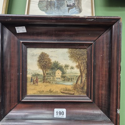 Lot 190 - A small watercolour, a print, and an oil painting