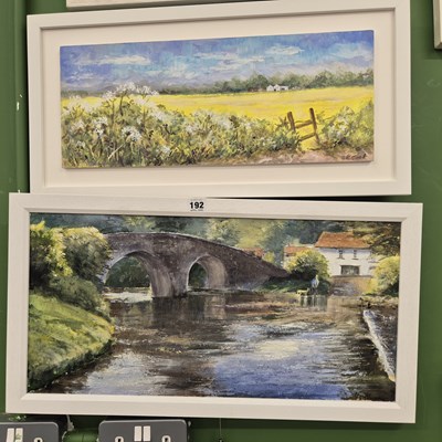 Lot 192 - Wendy Parkyn, a bridge over a stream, oil on...