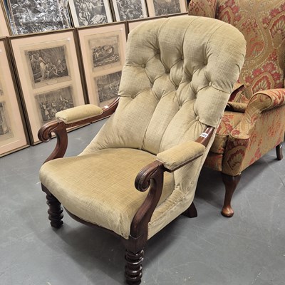Lot 203 - An early Victorian button-back armchair
