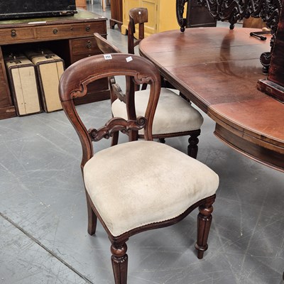 Lot 255 - Three Victorian balloon back dining chairs and...