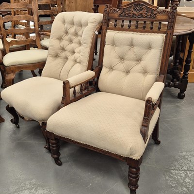 Lot 256 - An early Victorian button-back armchair and a...
