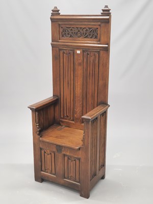 Lot 1327 - A Bespoke oak high backed armchair with a...