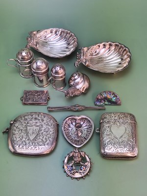 Lot 1333 - Two silver vestas, a pair of 925 silver shell...