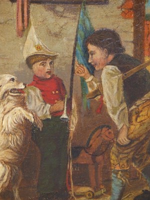 Lot 1345 - 19th century primitive school, a cat watches...