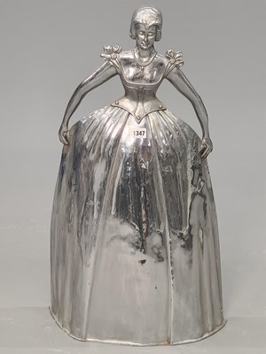 Lot 1347 - A chrome lady in a ball gown fire screen H 74cm