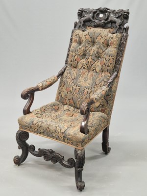 Lot 1360 - A baroque style ebonised walnut button backed...