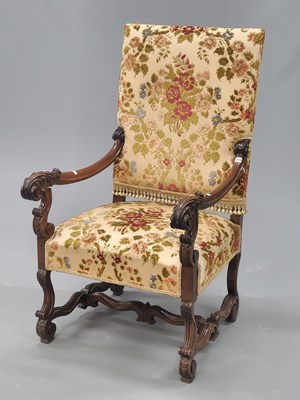 Lot 1361 - A Stuart style walnut armchair, the...