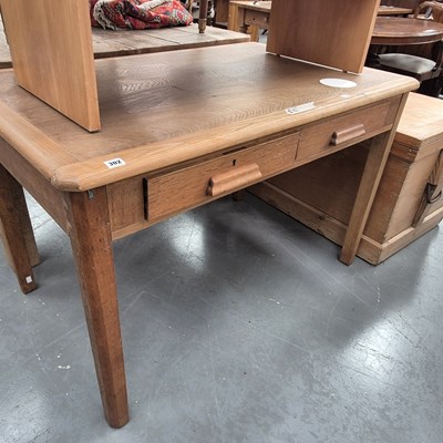 Lot 302 - A vintage two-drawer writing table H 77 W 121...