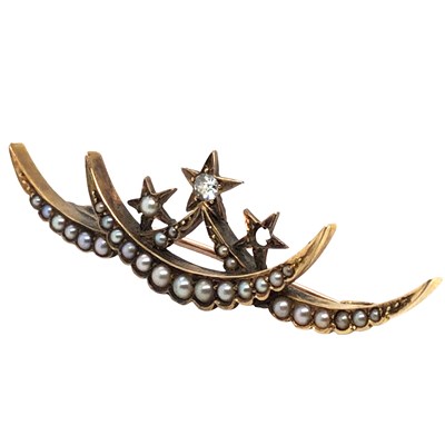 Lot 1141 - An antique 15ct gold crescent and star brooch,...