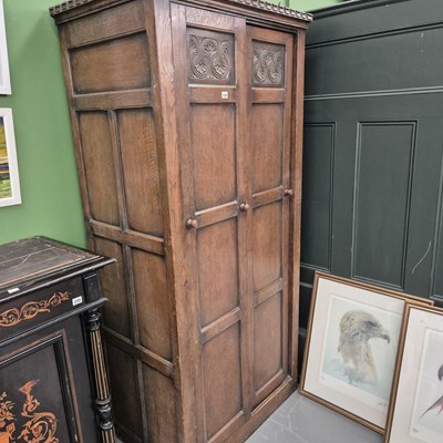 Lot 336 - An oak panel door hall cabinet/wardrobe H 195...