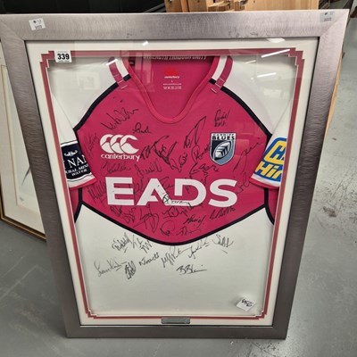 Lot 339 - A framed, signed rugby shirt