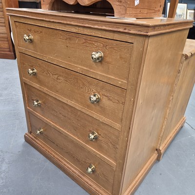 Lot 347 - A vintage pine chest of four long drawers H 86...