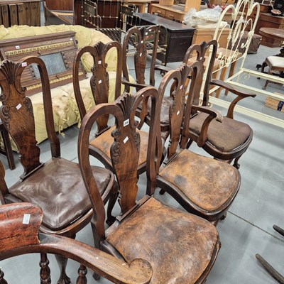 Lot 358 - A set of six George I style walnut dining chairs