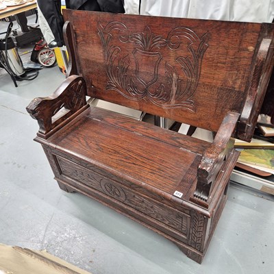 Lot 371 - A vintage oak monk's bench H 106 W 105 D 47cm