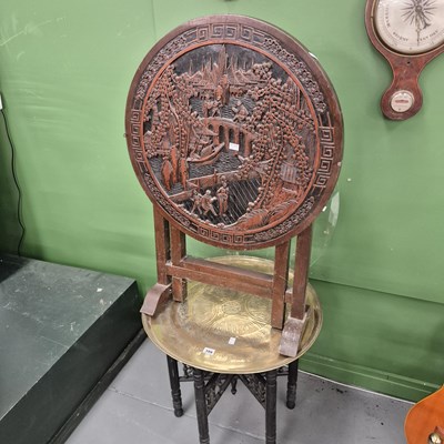 Lot 386 - A brass topped occasional table, and an...