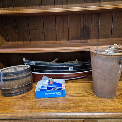 Lot 426 - A scratch-built model boat, a coopered barrel,...
