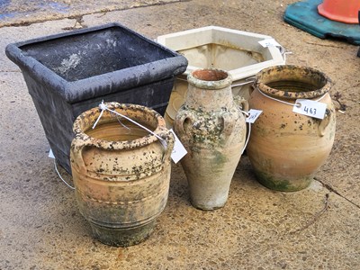 Lot 463 - A trio of terracotta garden urns, together...