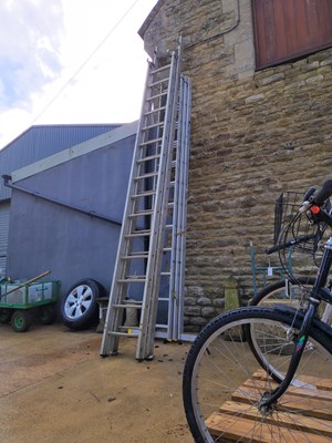 Lot 470 - Two sets of ladders, one double-tier with 15...