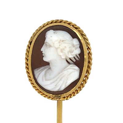 Lot 1155 - An antique portrait cameo adapted stick pin,...