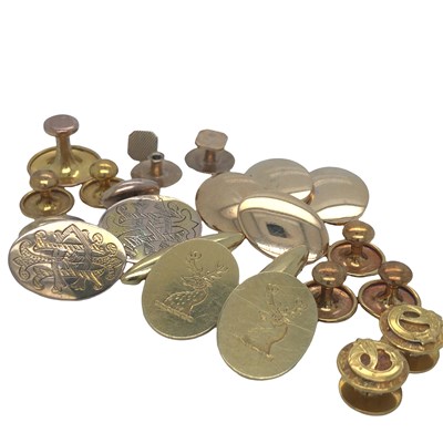 Lot 1158 - Cufflinks and shirt studs; 18ct to include two...