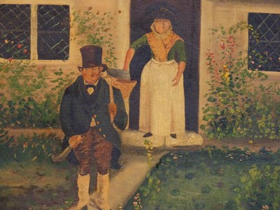 Lot 1412 - 19th century primitive school, a harvester...