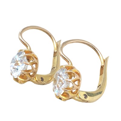 Lot 1161 - A pair of antique diamond earrings, each set...