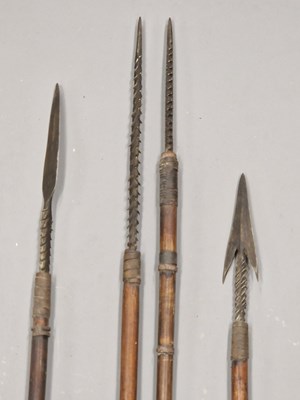 Lot 1423 - Four spears with bamboo shafts