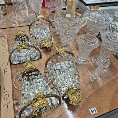 Lot 873 - A set of four gilt brass and cut glass wall...
