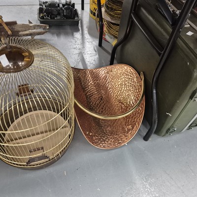 Lot 878 - A birdcage, a log basket and a suitcase