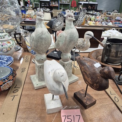 Lot 879 - A group of carved and ceramic standing bird...