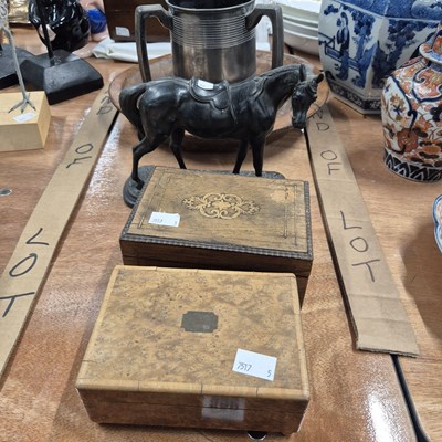 Lot 880 - A spelter horse figure, two wooden trinket...
