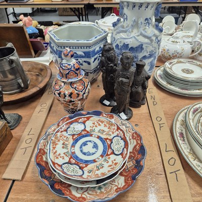 Lot 881 - Two oriental blue and white vases, Japanese...