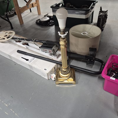 Lot 901 - A metal detector, a brass lamp, etc.