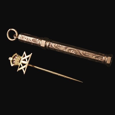 Lot 1172 - Three gold stick pins, one with a 9ct gold...