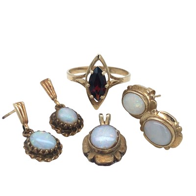 Lot 1181 - An opal pendant and matching earrings, a...