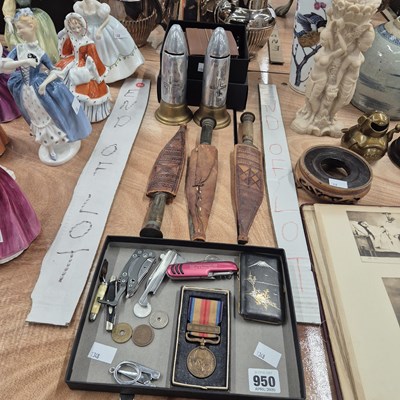 Lot 950 - A pair of trench art shells, a Chinese medal,...