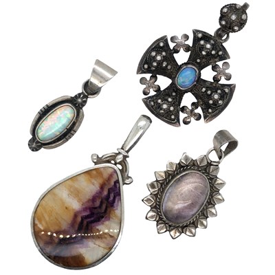 Lot 1182 - A collection of stone-set silver jewellery,...