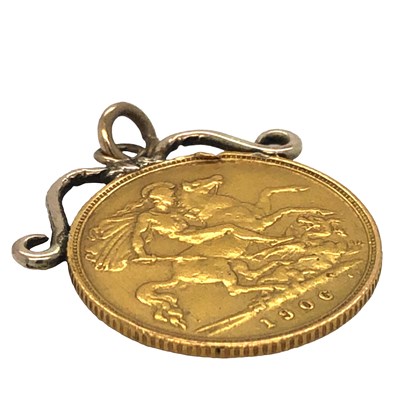 Lot 1189 - A 22ct gold half sovereign coin dated 1906,...