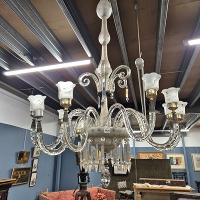 Lot 1434 - A glass column chandelier, the ten branches...