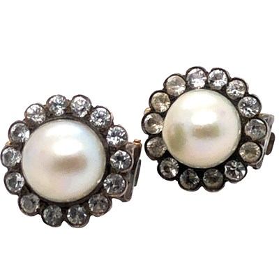 Lot 1193 - An antique pair of pearl and paste cluster...